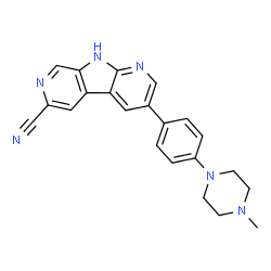 ChemSpider 2D Image | 3-[4-(4-Methylpiperazin-1-Yl)phenyl]-9h-Pyrrolo[2,3-B:5,4-C']dipyridine-6-Carbonitrile | C22H20N6