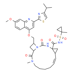 ChemSpider 2D Image | (4R,6S,7Z,15S,17S)-17-({[2-(4-Isopropyl-1,3-thiazol-2-yl)-7-methoxy-4-quinolinyl]oxy}methyl)-13-methyl-N-[(1-methylcyclopropyl)sulfonyl]-2,14-dioxo-1,3,13-triazatricyclo[13.2.0.0~4,6~]heptadec-7-ene-4
-carboxamide | C37H46N6O7S2