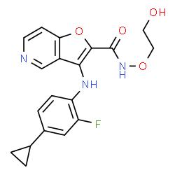 ChemSpider 2D Image | 3-[(4-Cyclopropyl-2-fluorophenyl)amino]-N-(2-hydroxyethoxy)furo[3,2-c]pyridine-2-carboxamide | C19H18FN3O4