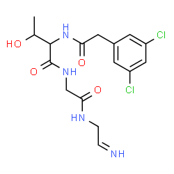 ChemSpider 2D Image | N-[(3,5-Dichlorophenyl)acetyl]-L-threonyl-N-(2-iminoethyl)glycinamide | C16H20Cl2N4O4