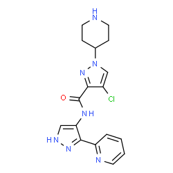 ChemSpider 2D Image | 4-chloro-1-(piperidin-4-yl)-N-[3-(pyridin-2-yl)-1H-pyrazol-4-yl]pyrazole-3-carboxamide | C17H18ClN7O