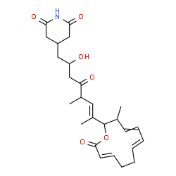 ChemSpider 2D Image | 4-{(2R,5S,6E)-2-Hydroxy-5-methyl-7-[(2R,3S,4E,6Z,10E)-3-methyl-12-oxooxacyclododeca-4,6,10-trien-2-yl]-4-oxo-6-octen-1-yl}-2,6-piperidinedione | C26H35NO6