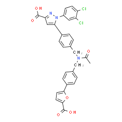 ChemSpider 2D Image | 5-[4-({Acetyl[4-(5-carboxy-2-furyl)benzyl]amino}methyl)phenyl]-1-(3,4-dichlorophenyl)-1H-pyrazole-3-carboxylic acid | C31H23Cl2N3O6