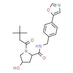 ChemSpider 2D Image | (4R)-1-(3,3-Dimethylbutanoyl)-4-hydroxy-N-[4-(1,3-oxazol-5-yl)benzyl]-L-prolinamide | C21H27N3O4