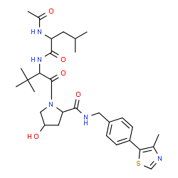 ChemSpider 2D Image | N-Acetyl-L-leucyl-3-methyl-L-valyl-(4R)-4-hydroxy-N-[4-(4-methyl-1,3-thiazol-5-yl)benzyl]-L-prolinamide | C30H43N5O5S