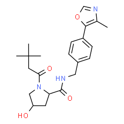 ChemSpider 2D Image | (4R)-1-(3,3-Dimethylbutanoyl)-4-hydroxy-N-[4-(4-methyl-1,3-oxazol-5-yl)benzyl]-L-prolinamide | C22H29N3O4