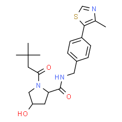 ChemSpider 2D Image | (4R)-1-(3,3-Dimethylbutanoyl)-4-hydroxy-N-[4-(4-methyl-1,3-thiazol-5-yl)benzyl]-L-prolinamide | C22H29N3O3S