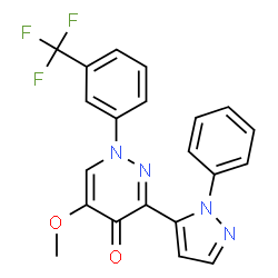 ChemSpider 2D Image | 5-Methoxy-3-(1-phenyl-1H-pyrazol-5-yl)-1-[3-(trifluoromethyl)phenyl]-4(1H)-pyridazinone | C21H15F3N4O2