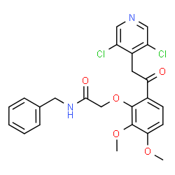 ChemSpider 2D Image | N-Benzyl-2-{6-[(3,5-dichloro-4-pyridinyl)acetyl]-2,3-dimethoxyphenoxy}acetamide | C24H22Cl2N2O5