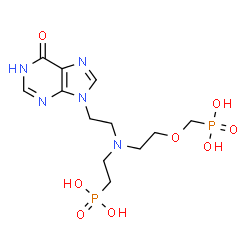 ChemSpider 2D Image | [(2-{[2-(6-Oxo-1,6-dihydro-9H-purin-9-yl)ethyl](2-phosphonoethyl)amino}ethoxy)methyl]phosphonic acid | C12H21N5O8P2