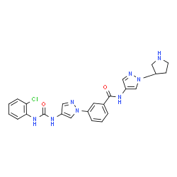 ChemSpider 2D Image | 3-(4-{[(2-Chlorophenyl)carbamoyl]amino}-1H-pyrazol-1-yl)-N-{1-[(3S)-3-pyrrolidinyl]-1H-pyrazol-4-yl}benzamide | C24H23ClN8O2