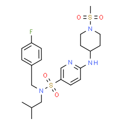 ChemSpider 2D Image | N-(4-Fluorobenzyl)-N-isobutyl-6-{[1-(methylsulfonyl)-4-piperidinyl]amino}-3-pyridinesulfonamide | C22H31FN4O4S2