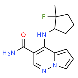 ChemSpider 2D Image | 4-{[(1R,2S)-2-Fluoro-2-methylcyclopentyl]amino}pyrrolo[1,2-b]pyridazine-3-carboxamide | C14H17FN4O