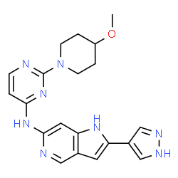 ChemSpider 2D Image | N-[2-(4-Methoxy-1-piperidinyl)-4-pyrimidinyl]-2-(1H-pyrazol-4-yl)-1H-pyrrolo[3,2-c]pyridin-6-amine | C20H22N8O
