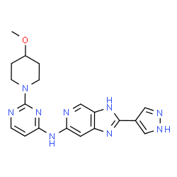 ChemSpider 2D Image | N-[2-(4-Methoxy-1-piperidinyl)-4-pyrimidinyl]-2-(1H-pyrazol-4-yl)-3H-imidazo[4,5-c]pyridin-6-amine | C19H21N9O