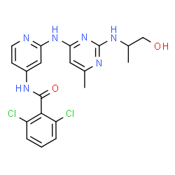 ChemSpider 2D Image | 2,6-Dichloro-N-{2-[(2-{[(2S)-1-hydroxy-2-propanyl]amino}-6-methyl-4-pyrimidinyl)amino]-4-pyridinyl}benzamide | C20H20Cl2N6O2