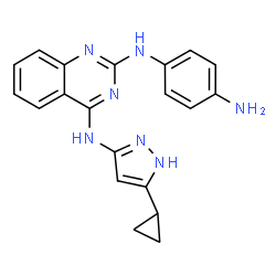 ChemSpider 2D Image | N~2~-(4-Aminophenyl)-N~4~-(5-cyclopropyl-1H-pyrazol-3-yl)-2,4-quinazolinediamine | C20H19N7