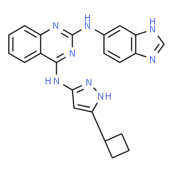 ChemSpider 2D Image | N~2~-(1H-Benzimidazol-6-yl)-N~4~-(5-cyclobutyl-1H-pyrazol-3-yl)-2,4-quinazolinediamine | C22H20N8