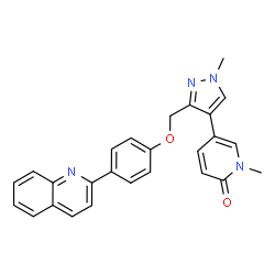 ChemSpider 2D Image | 1-Methyl-5-(1-methyl-3-{[4-(2-quinolinyl)phenoxy]methyl}-1H-pyrazol-4-yl)-2(1H)-pyridinone | C26H22N4O2