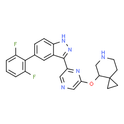 ChemSpider 2D Image | 3-{6-[(4R)-6-Azaspiro[2.5]oct-4-yloxy]-2-pyrazinyl}-5-(2,6-difluorophenyl)-1H-indazole | C24H21F2N5O