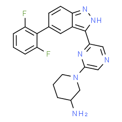 ChemSpider 2D Image | (3S)-1-{6-[5-(2,6-Difluorophenyl)-2H-indazol-3-yl]-2-pyrazinyl}-3-piperidinamine | C22H20F2N6