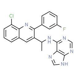 ChemSpider 2D Image | N-{(1S)-1-[8-Chloro-2-(3-fluorophenyl)-3-quinolinyl]ethyl}-9H-purin-6-amine | C22H16ClFN6