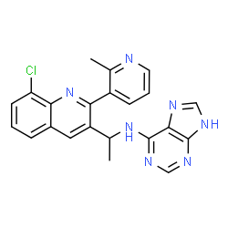 ChemSpider 2D Image | N-{(1S)-1-[8-Chloro-2-(2-methyl-3-pyridinyl)-3-quinolinyl]ethyl}-9H-purin-6-amine | C22H18ClN7