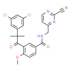 ChemSpider 2D Image | N-[(2-Cyano-4-pyrimidinyl)methyl]-3-[2-(3,5-dichlorophenyl)-2-methylpropanoyl]-4-methoxybenzamide | C24H20Cl2N4O3