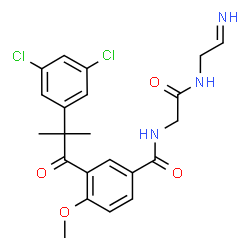 ChemSpider 2D Image | 3-[2-(3,5-Dichlorophenyl)-2-methylpropanoyl]-N-{2-[(2-iminoethyl)amino]-2-oxoethyl}-4-methoxybenzamide | C22H23Cl2N3O4