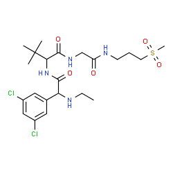 ChemSpider 2D Image | N-[(2S)-2-(3,5-Dichlorophenyl)-2-(ethylamino)acetyl]-3-methyl-L-valyl-N-[3-(methylsulfonyl)propyl]glycinamide | C22H34Cl2N4O5S