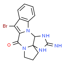 ChemSpider 2D Image | (3aR,14aS)-9-Bromo-2-imino-1,2,3,5,6,14a-hexahydro-4H,8H-imidazo[4',5':5,6]pyrrolo[1',2':4,5]pyrazino[1,2-a]indol-8-one | C15H14BrN5O