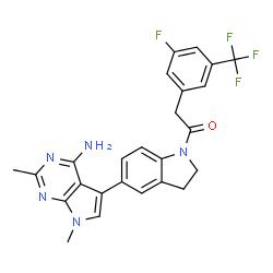 ChemSpider 2D Image | 1-[5-(4-Amino-2,7-dimethyl-7H-pyrrolo[2,3-d]pyrimidin-5-yl)-2,3-dihydro-1H-indol-1-yl]-2-[3-fluoro-5-(trifluoromethyl)phenyl]ethanone | C25H21F4N5O