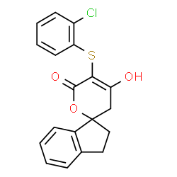 ChemSpider 2D Image | (1R)-5'-[(2-Chlorophenyl)sulfanyl]-4'-hydroxy-2,3-dihydrospiro[indene-1,2'-pyran]-6'(3'H)-one | C19H15ClO3S