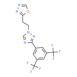ChemSpider 2D Image | 2-(2-{3-[3,5-Bis(trifluoromethyl)phenyl]-1H-1,2,4-triazol-1-yl}ethyl)-1,3,4-oxadiazole | C14H9F6N5O