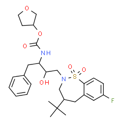 ChemSpider 2D Image | (3s)-Tetrahydrofuran-3-Yl {(2s,3r)-4-[(4r)-4-Tert-Butyl-7-Fluoro-1,1-Dioxido-4,5-Dihydro-1,2-Benzothiazepin-2(3h)-Yl]-3-Hydroxy-1-Phenylbutan-2-Yl}carbamate | C28H37FN2O6S
