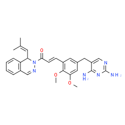 ChemSpider 2D Image | (2E)-3-{5-[(2,4-Diamino-5-pyrimidinyl)methyl]-2,3-dimethoxyphenyl}-1-[(1S)-1-(2-methyl-1-propen-1-yl)-2(1H)-phthalazinyl]-2-propen-1-one | C28H30N6O3