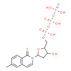 ChemSpider 2D Image | 2-{2-Deoxy-5-O-[(R)-hydroxy{[(R)-hydroxy(phosphonooxy)phosphoryl]oxy}phosphoryl]-beta-D-erythro-pentofuranosyl}-6-methyl-1(2H)-isoquinolinethione | C15H20NO12P3S