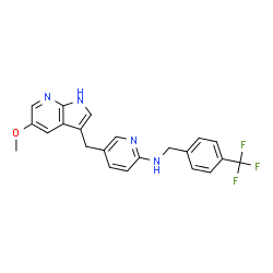 ChemSpider 2D Image | 5-[(5-Methoxy-1H-pyrrolo[2,3-b]pyridin-3-yl)methyl]-N-[4-(trifluoromethyl)benzyl]-2-pyridinamine | C22H19F3N4O