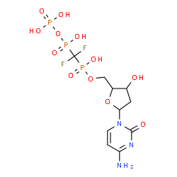 ChemSpider 2D Image | 2'-Deoxy-5'-O-[(R)-{difluoro[(R)-hydroxy(phosphonooxy)phosphoryl]methyl}(hydroxy)phosphoryl]cytidine | C10H16F2N3O12P3