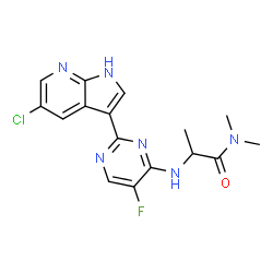ChemSpider 2D Image | N~2~-[2-(5-Chloro-1H-pyrrolo[2,3-b]pyridin-3-yl)-5-fluoro-4-pyrimidinyl]-N,N-dimethyl-L-alaninamide | C16H16ClFN6O