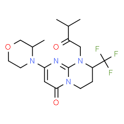 ChemSpider 2D Image | (S)-1-(3-methyl-2-oxobutyl)-8-((R)-3-methylmorpholino)-2-(trifluoromethyl)-3,4-dihydro-1H-pyrimido[1,2-a]pyrimidin-6(2H)-one | C18H25F3N4O3