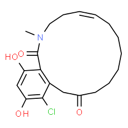 ChemSpider 2D Image | 15-Chloro-16,18-Dihydroxy-2-Methyl-3,4,7,8,9,10,11,12-Octahydrobenz[c][1]azacyclohexadecine-1,13(2h,14h)-Dione | C20H26ClNO4