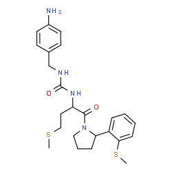 ChemSpider 2D Image | 1-(4-Aminobenzyl)-3-[(2S)-4-(methylsulfanyl)-1-{(2R)-2-[2-(methylsulfanyl)phenyl]-1-pyrrolidinyl}-1-oxo-2-butanyl]urea | C24H32N4O2S2