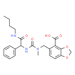 ChemSpider 2D Image | 5-{[{[(1S)-2-(Butylamino)-2-oxo-1-phenylethyl]carbamoyl}(methyl)amino]methyl}-1,3-benzodioxole-4-carboxylic acid | C23H27N3O6