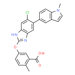 ChemSpider 2D Image | 5-{[5-chloro-6-(1-methylindol-5-yl)-1H-1,3-benzodiazol-2-yl]oxy}-2-methylbenzoic acid | C24H18ClN3O3