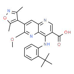 ChemSpider 2D Image | 4-((2-(Tert-Butyl)phenyl)amino)-7-(3,5-Dimethylisoxazol-4-Yl)-6-Methoxy-1,5-Naphthyridine-3-Carboxylic Acid | C25H26N4O4