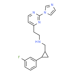 ChemSpider 2D Image | N-{[(1R,2R)-2-(3-Fluorophenyl)cyclopropyl]methyl}-2-[2-(1H-imidazol-1-yl)-4-pyrimidinyl]ethanamine | C19H20FN5