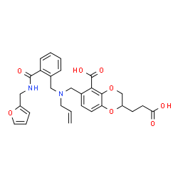 ChemSpider 2D Image | (2S)-6-[(Allyl{2-[(2-furylmethyl)carbamoyl]benzyl}amino)methyl]-2-(2-carboxyethyl)-2,3-dihydro-1,4-benzodioxine-5-carboxylic acid | C29H30N2O8