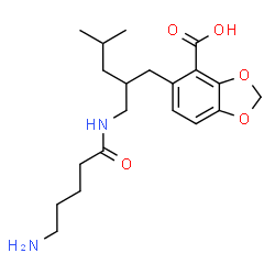ChemSpider 2D Image | 5-[(2S)-2-{[(5-Aminopentanoyl)amino]methyl}-4-methylpentyl]-1,3-benzodioxole-4-carboxylic acid | C20H30N2O5