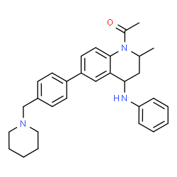 ChemSpider 2D Image | 1-[(2S,4R)-4-Anilino-2-methyl-6-[4-(1-piperidinylmethyl)phenyl]-3,4-dihydro-1(2H)-quinolinyl]ethanone | C30H35N3O